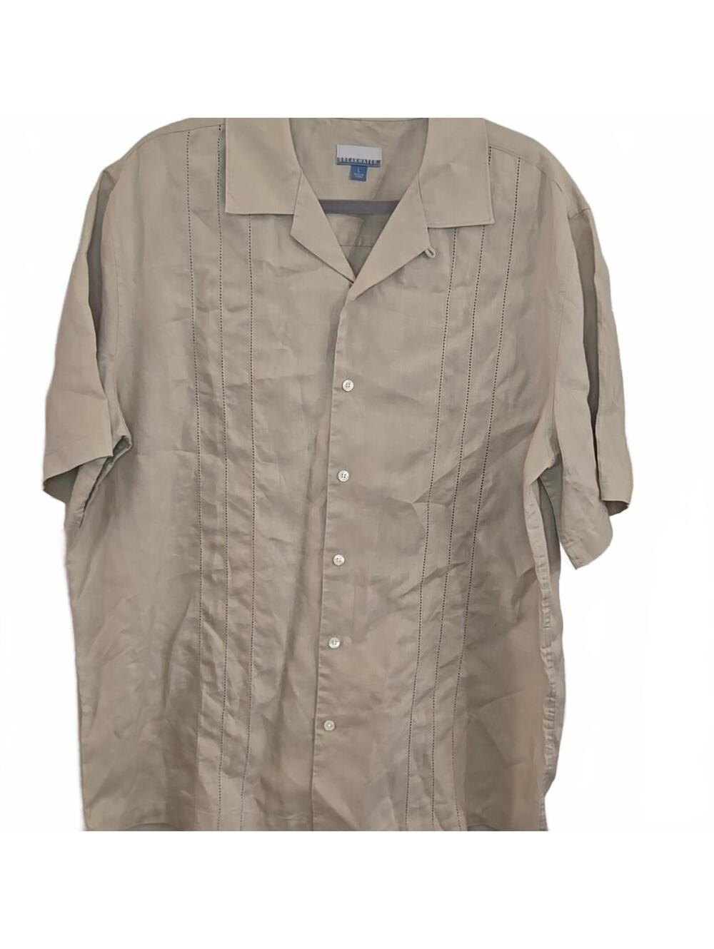 Breakwater Men's Beige Linen Short Sleeve Button-Up Shirt Large